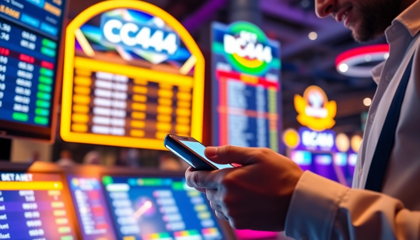 Engage with ck4444 bet on a sleek mobile device in a vibrant online gaming environment, highlighting user interaction and secure betting features.