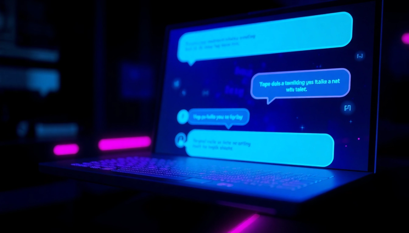 Futuristic AI chat interface with neon colors and digital textures