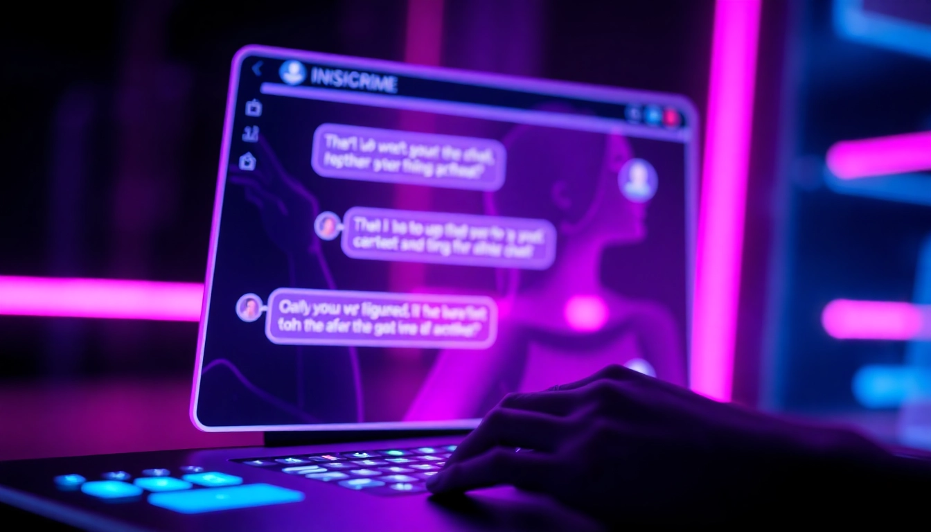 Digital illustration of NSFW AI chat interface with neon accents and intimate mood