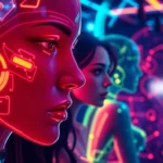 Modern NSFW AI chatbot interface showcasing adult virtual characters in a neon-lit digital