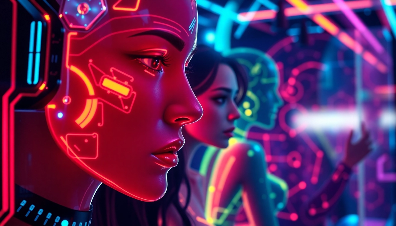 Modern NSFW AI chatbot interface showcasing adult virtual characters in a neon-lit digital
