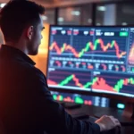 The trading view platform showing live market charts and trading data for active traders.