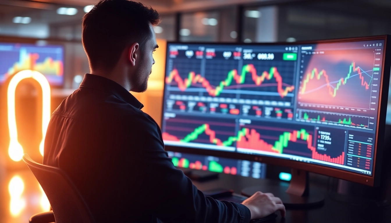 The trading view platform showing live market charts and trading data for active traders.